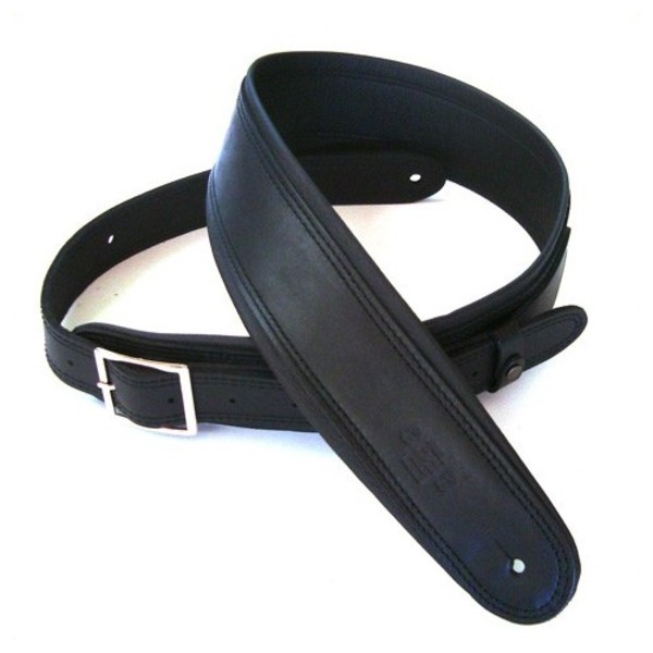 DSL Rolled Edge Leather Guitar Strap 2.5", Black and Black