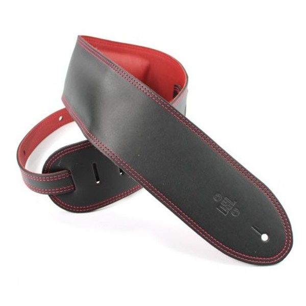 DSL Padded Garment Leather 3.5" Guitar Strap, Black and Red