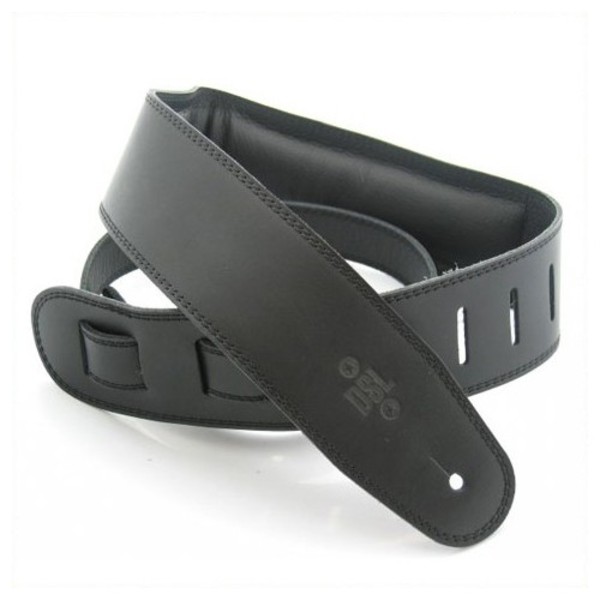 DSL Padded Garment Leather 2.5" Guitar Strap, Black/Black Stitching