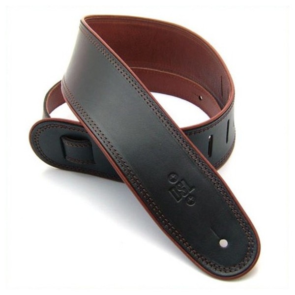 DSL Rolled Piping Leather Guitar Strap 2.5", Black and Brown