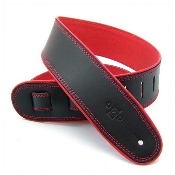 DSL Rolled Piping Leather Guitar Strap 2.5", Black and Red