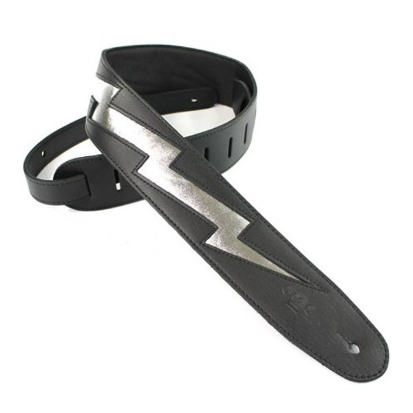 DSL Triple-Ply Leather Guitar Strap 2.5", Silver Bolt