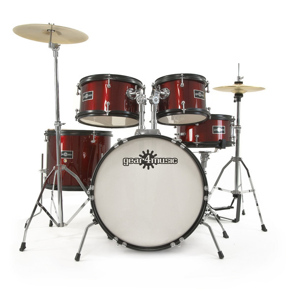 Junior 5 Piece Drum Kit by Gear4music, Wine Red