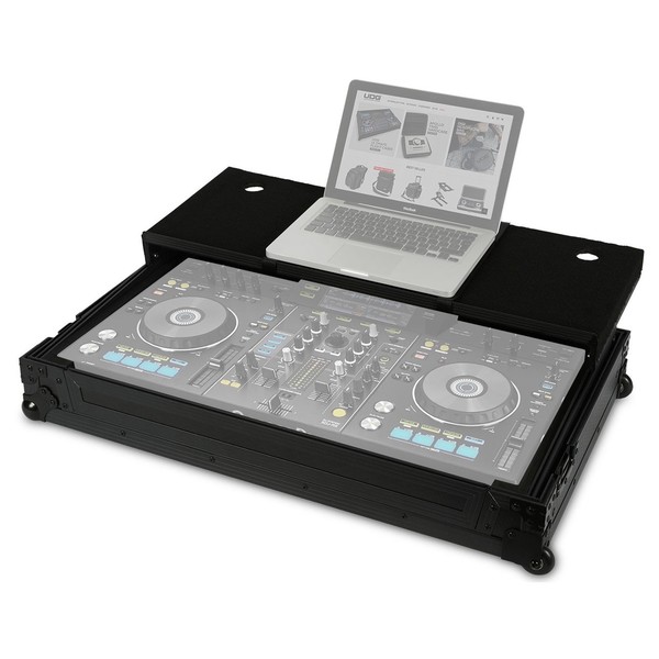 UDG FlightCase XDJ-RX With Laptop Shelf & Wheels - Angled Open (Equipment Not Included)