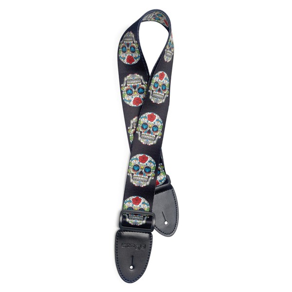 Stagg Teralene Guitar Strap Rose Red Mexican Skull