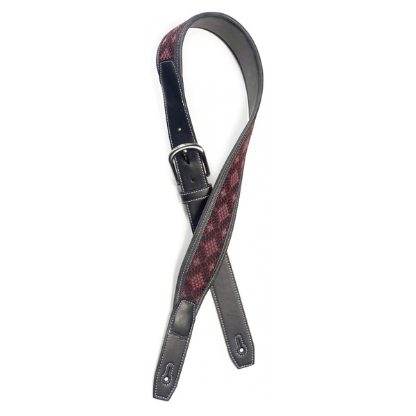 Black Leather Style Guitar Strap Red Woven Diamond