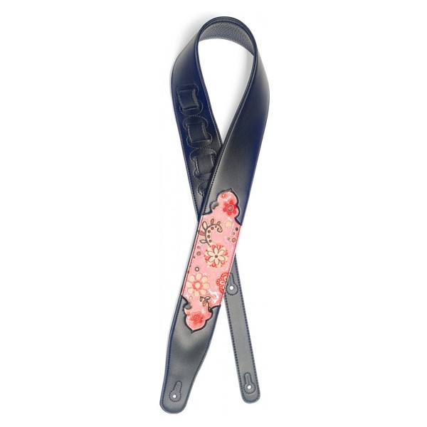Stagg Padded Leather Adjustable Guitar Strap, Pink Paisley