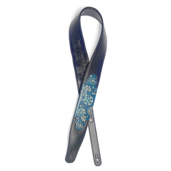 Stagg Padded Leather Adjustable Guitar Strap, Blue Paisley