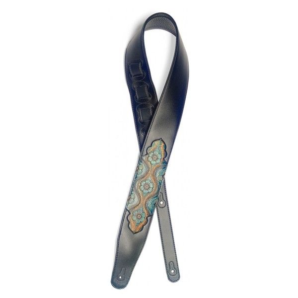 Stagg Padded Leather Adjustable Guitar Strap, Blue Paisley 2