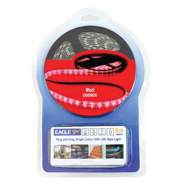 Eagle IP65 LED Tape Light Kit 5m With In-Line Power Supply, Red
