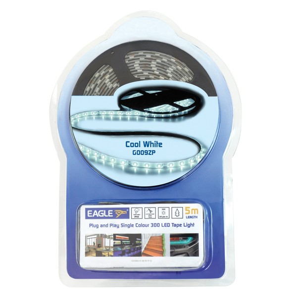 Eagle IP65 LED Tape Light Kit 5m With In-Line Power Supply, Cool White