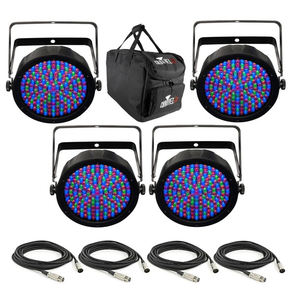 Chauvet SlimPAR 64 RGBA - 4 Pack with Free Bag and Cables - Bundle