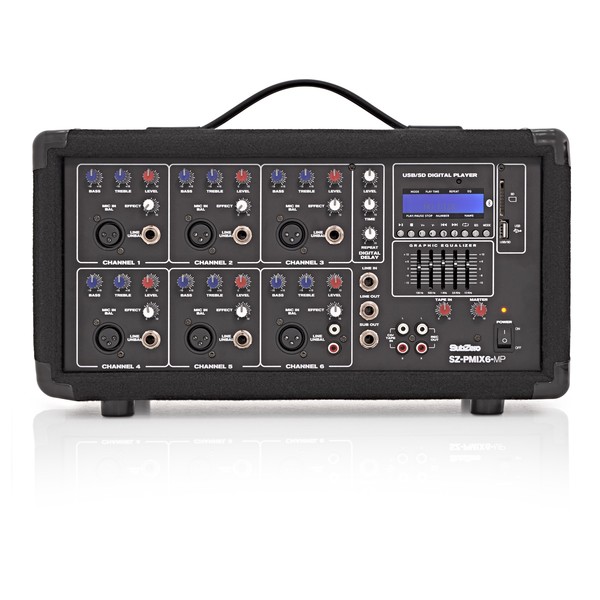 SubZero SZ-PMIX6-MP3 6 Channel Powered Mixer, Bluetooth & MP3 Player