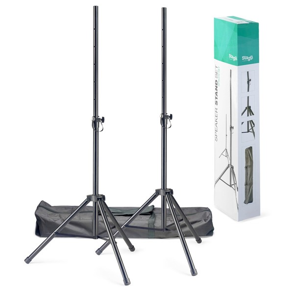 Stagg SPSQ10 Speaker Stand Set - High Quality Tripod Kit - Full Contents