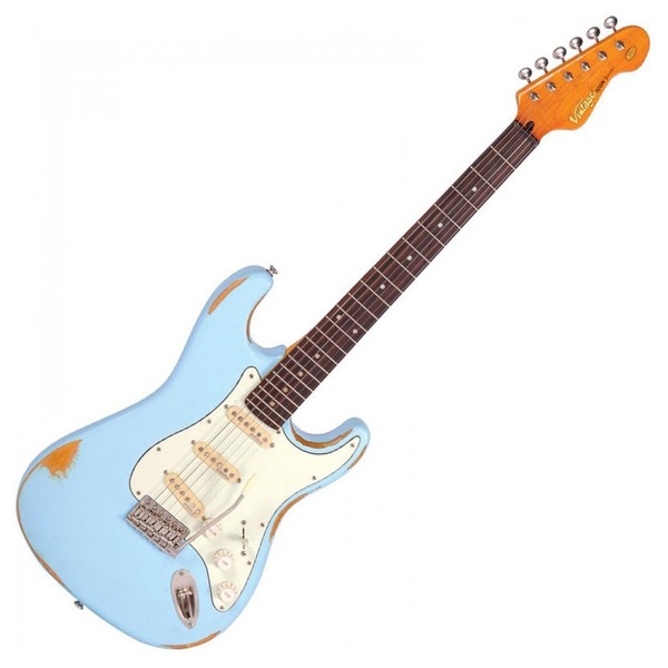 Vintage V6 ICON Electric Guitar, Distressed Laguna Blue