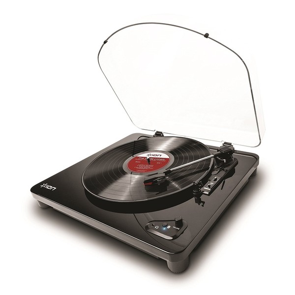 ION Audio Air LP, Bluetooth Turntable with USB Conversion, Black - Angled