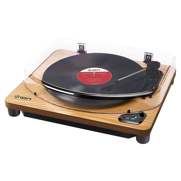 ION Audio Air LP, Bluetooth Turntable with USB Conversion, Wood - Angled
