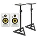 KRK V6S4 Studio Monitor, White (Pair) With Stands - Bundle