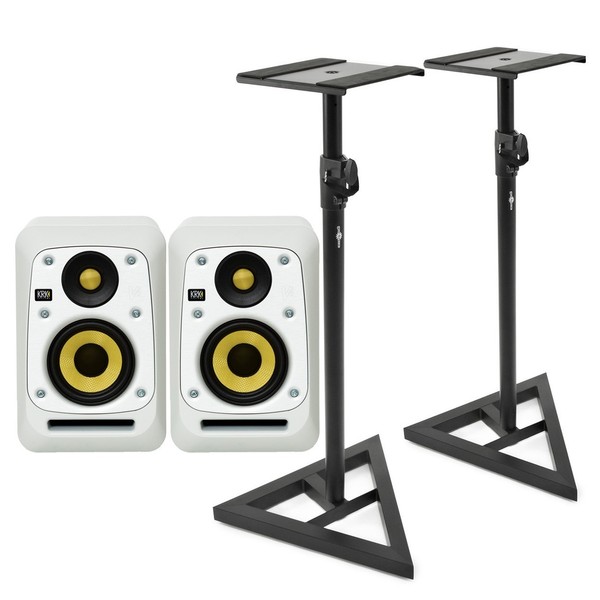 KRK V4S4 Studio Monitor, White (Pair) With Stands - Bundle