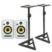 KRK V8S4 Studio Monitor, White (Pair) With Stands - Bundle