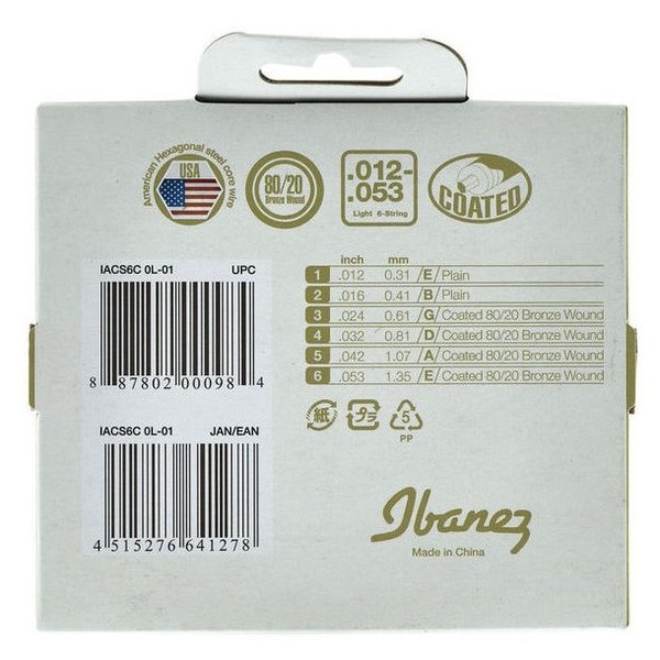 Ibanez IACS6C 6 Acoustic Guitar Strings, Light