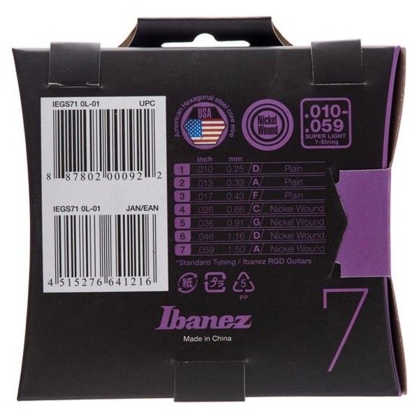 Ibanez IEGS71 7 Electric Guitar Strings, Regular Light
