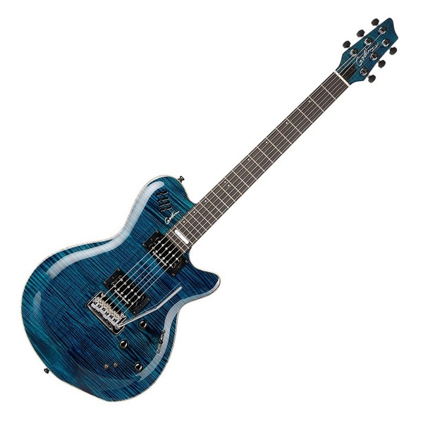 Godin LGXT AA 6-String Electric Guitar, Trans Blue Flame Top front