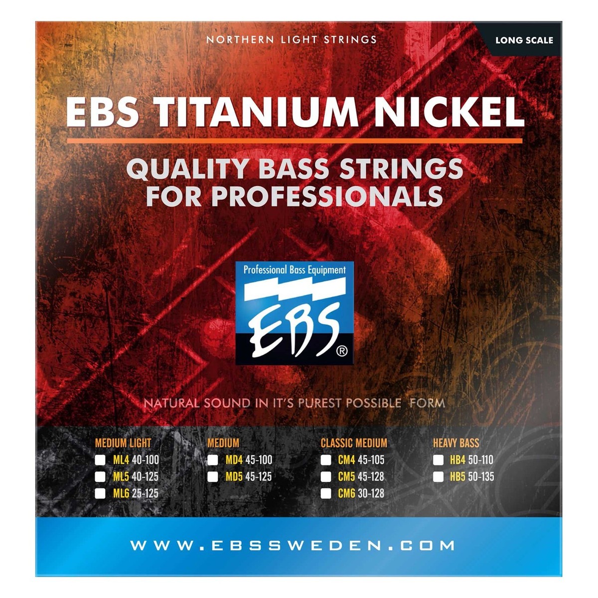 EBS Northern Light LC Titanium Nickel Bass Strings, Medium at Gear4music
