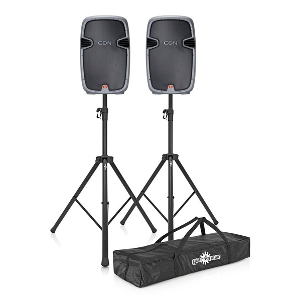JBL EON305 15" Passive PA Speaker -Pair with Free Stands and Bag