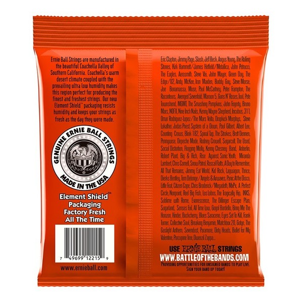 Ernie Ball Skinny Top Heavy Bottom 2215 Nickel Guitar Strings 10 - 52 back of pack