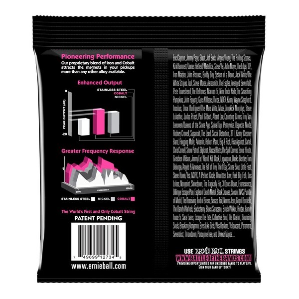 Ernie Ball Super Slinky 2734 Cobalt Bass Guitar Strings 45-100 back of pack