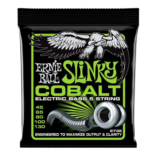 Ernie Ball Slinky 2736 Cobalt 5 String Bass Guitar Strings 45-130 front of pack 