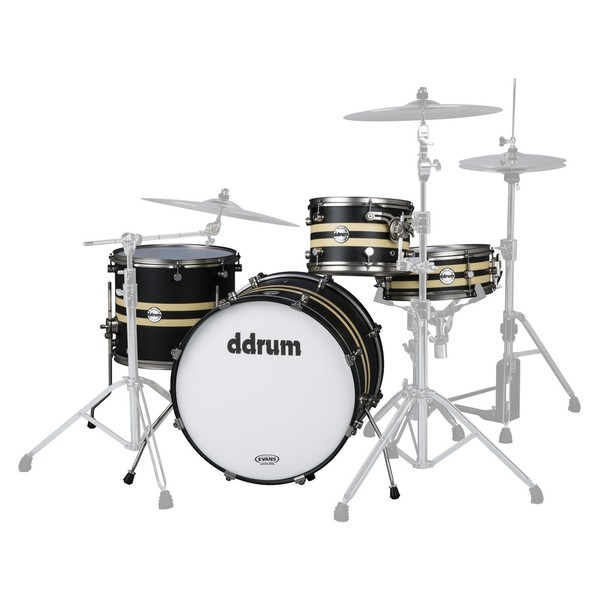 DDrum Reflex Rally Sport 4pc 22" Shell Pack, Black with Cream Stripes