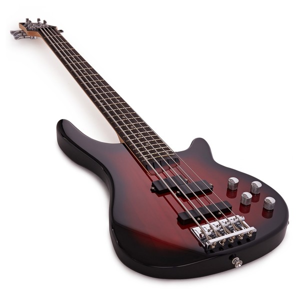 Chicago 5 String Trans Red Bass Guitar + 15W Amp Pack by Gear4music