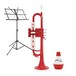 playLITE Hybrid-Trompete von Gear4music, rot mit Notenständer und Dämpfer