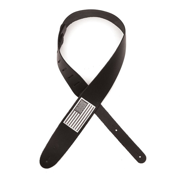 Planet Waves 2.5'' Leather Guitar Strap, Grey American Flag Patch