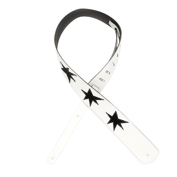 Planet Waves 2.5" Leather Guitar Strap, Star Icon White With Black