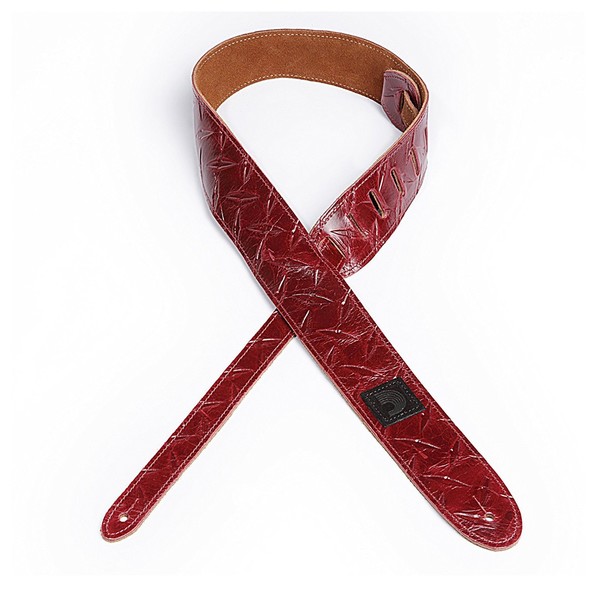 Planet Waves 2" Diamond Plate Leather Embosses Guitar Strap, Red