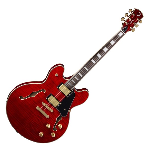 Luna Athena Semi Hollow Body Electric Guitar, Trans Cherry