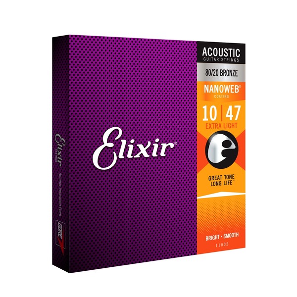 Elixir E11002 Nanoweb Extra Light Acoustic Guitar Strings, 10-47