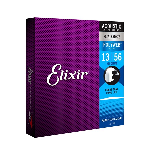 Elixir E11100 Polyweb Medium Acoustic Guitar Strings, 13-56