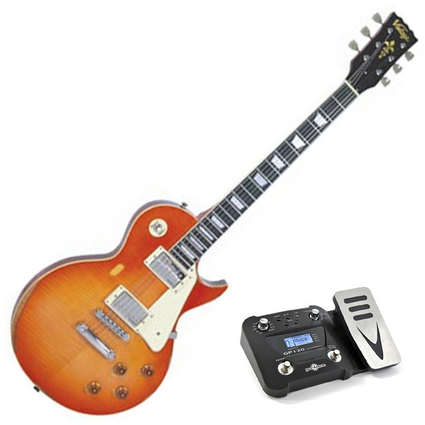 Vintage ICON V100MR Electric Guitar, Honeyburst, Pedal Pack