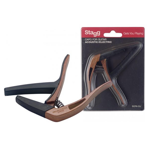 Stagg Curved Trigger Capo For Acoustic & Electric Guitar Darkwood