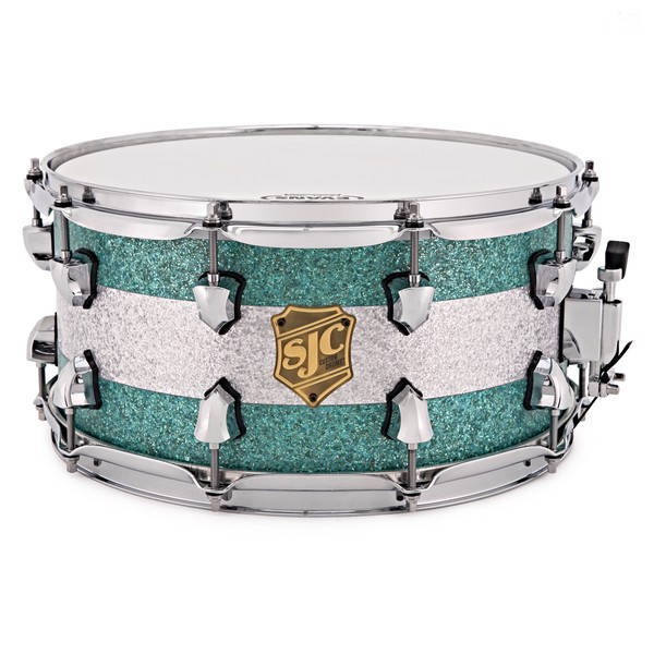 SJC Drums 14'' x 7'' Custom Snare Drum, Turquoise Glitter & Silver