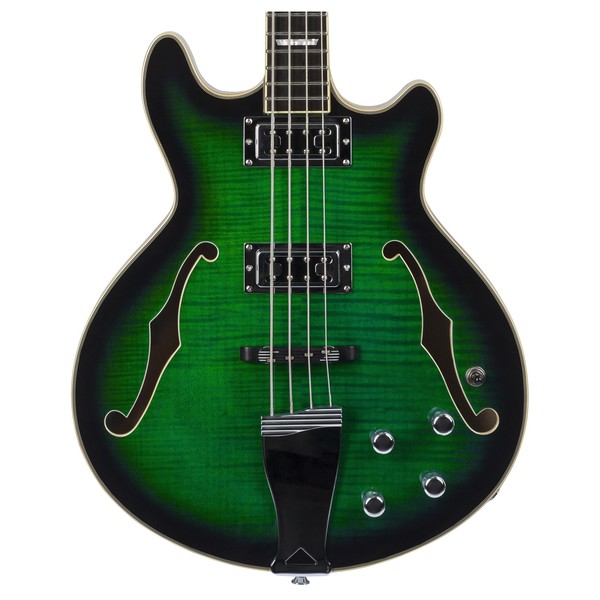 Chowny CHB-1 Semi-Hollow Bass, Emerald Burst front close up