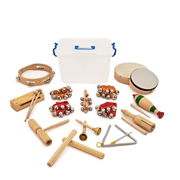 15pc KS2 Drum and Jingle Classroom Percussion Set by Gear4music