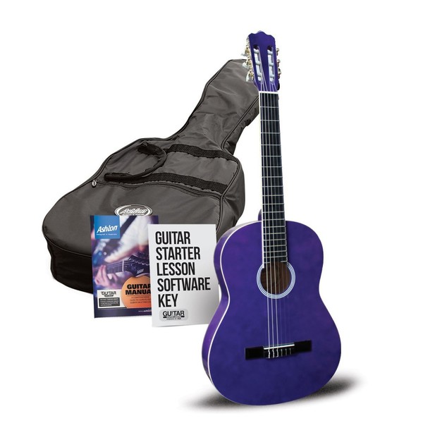 Ashton SPCG14 1/4 Size Classical Guitar Pack, Transparent Purple