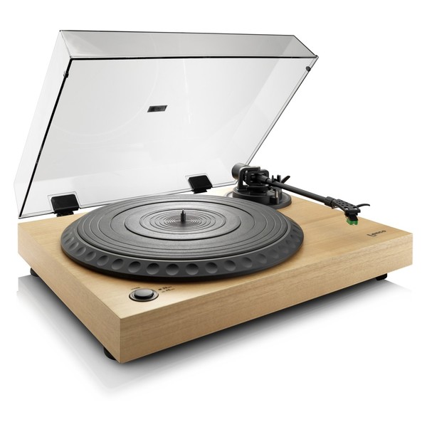 Lenco L-91 Turntable with USB, Natural Wood - Angled
