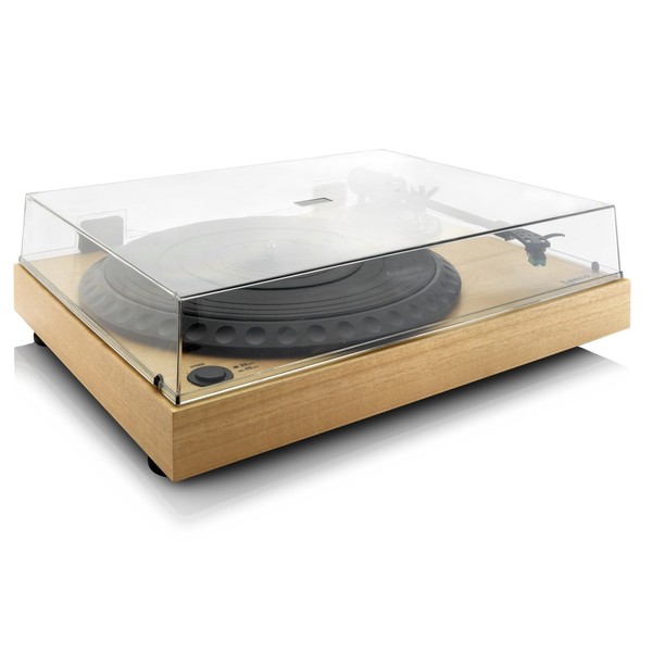 L-91 Turntable with USB, Natural Wood - Angled Closed