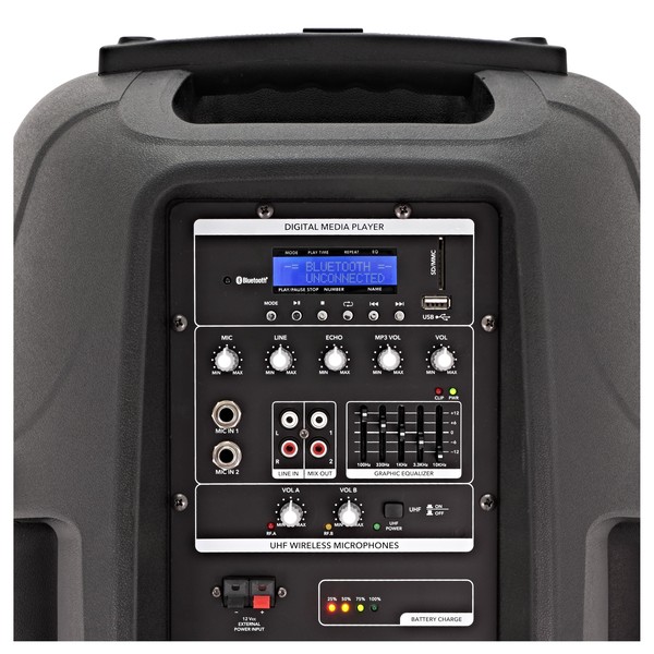 SubZero 15" Portable PA with Digital Media Player + Wireless Mics